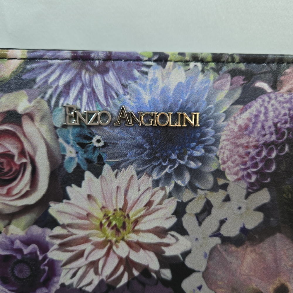 Enzo Angiolini Purple Pink Floral Boho Faux Leather Long Strap Zip Crossbody Bag